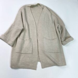 Cocogio Wool Blend Cardigan Women Medium Tan Open Sweater oversized long